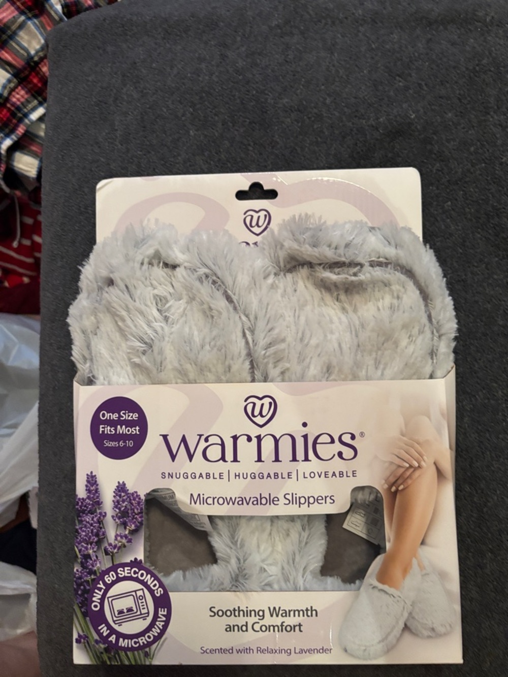 NWT Warmies Women's Microwavable Plush Slippers, Light Gray